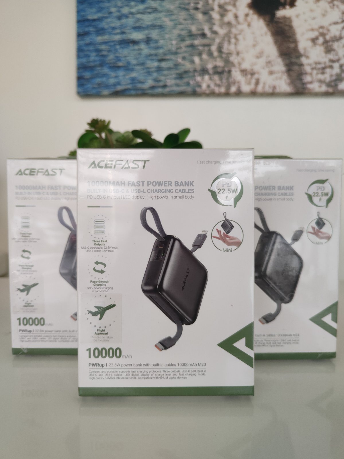 Acefast M23 22.5W 10000 mAh Powerbank with Built-in dual cables metal grey