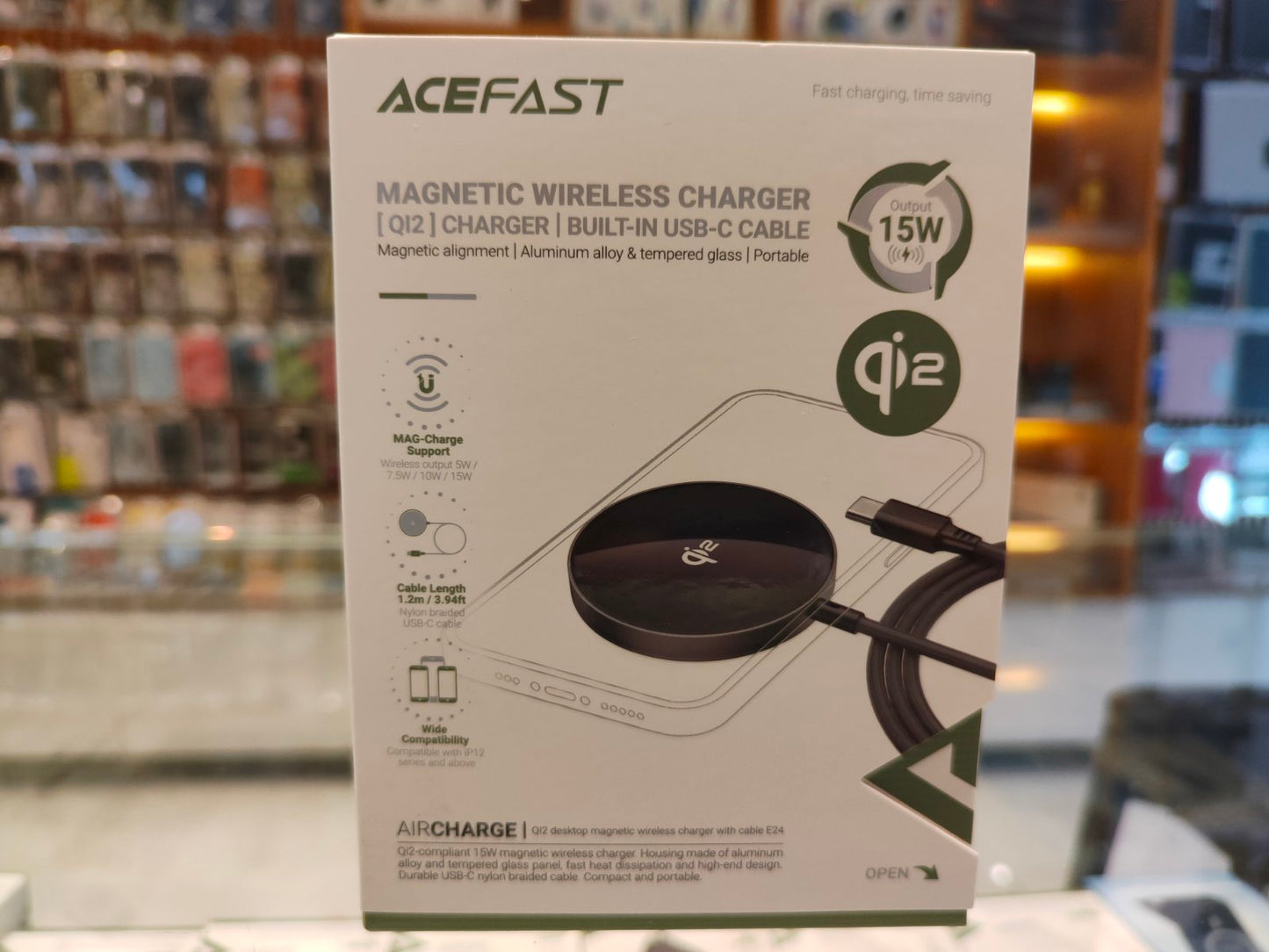 Acefast E24 QI2 Desktop Magnetic Wireless Charger Cable (1.2M) Metal Grey