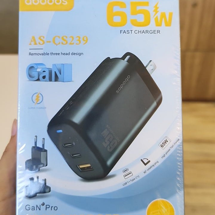 Abodos AS-CS239 3-Port 65W GaN Adaptor Black