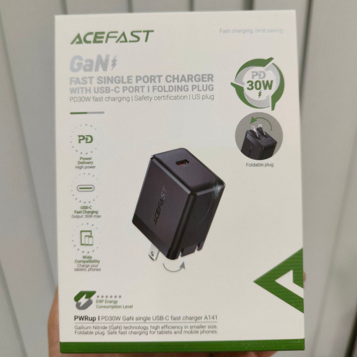 ACEFAST A141 PD30W GaN SINGLE USB-C FAST CHARGER BLACK