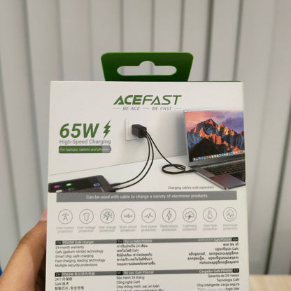 ACEFAST A144 PD65W GaN 3-PORT USB-C FAST CHARGER BLACK